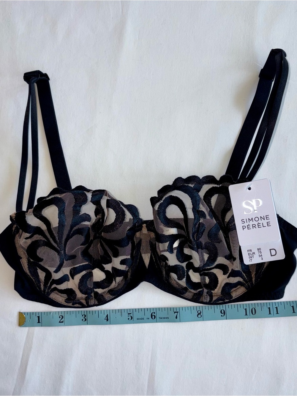 Simone Perele Look Embroidered Demi Cup unlined bra. Black/nude,  34D NWT